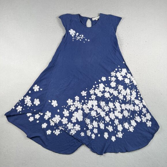 JP and Mattie Cap Sleeve Blue Floral Midi‎ Flowy A Line Dress Small - Picture 1 of 12